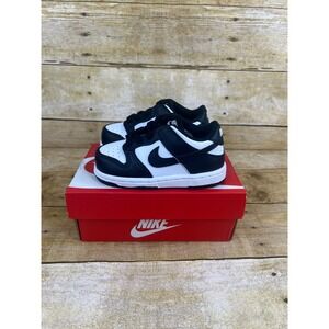 Nike Dunk Low TD Toddler Shoes Black White Leather Sneakers Size 6c